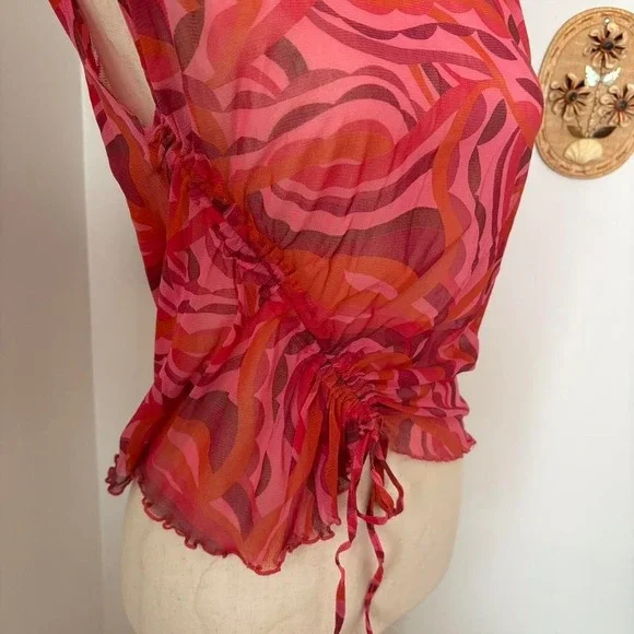 Abstract Ruched Mesh Blouse - Picture 2 of 5